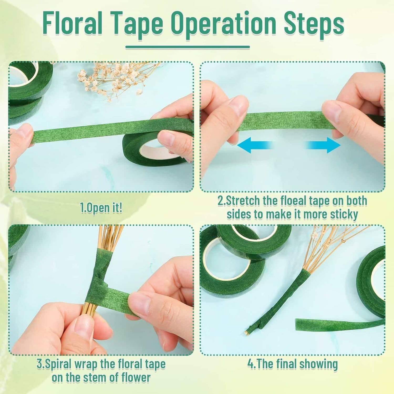 Floral Arrangement Kit with Green Wire Floral Tapes White Ribbon and Pins for…