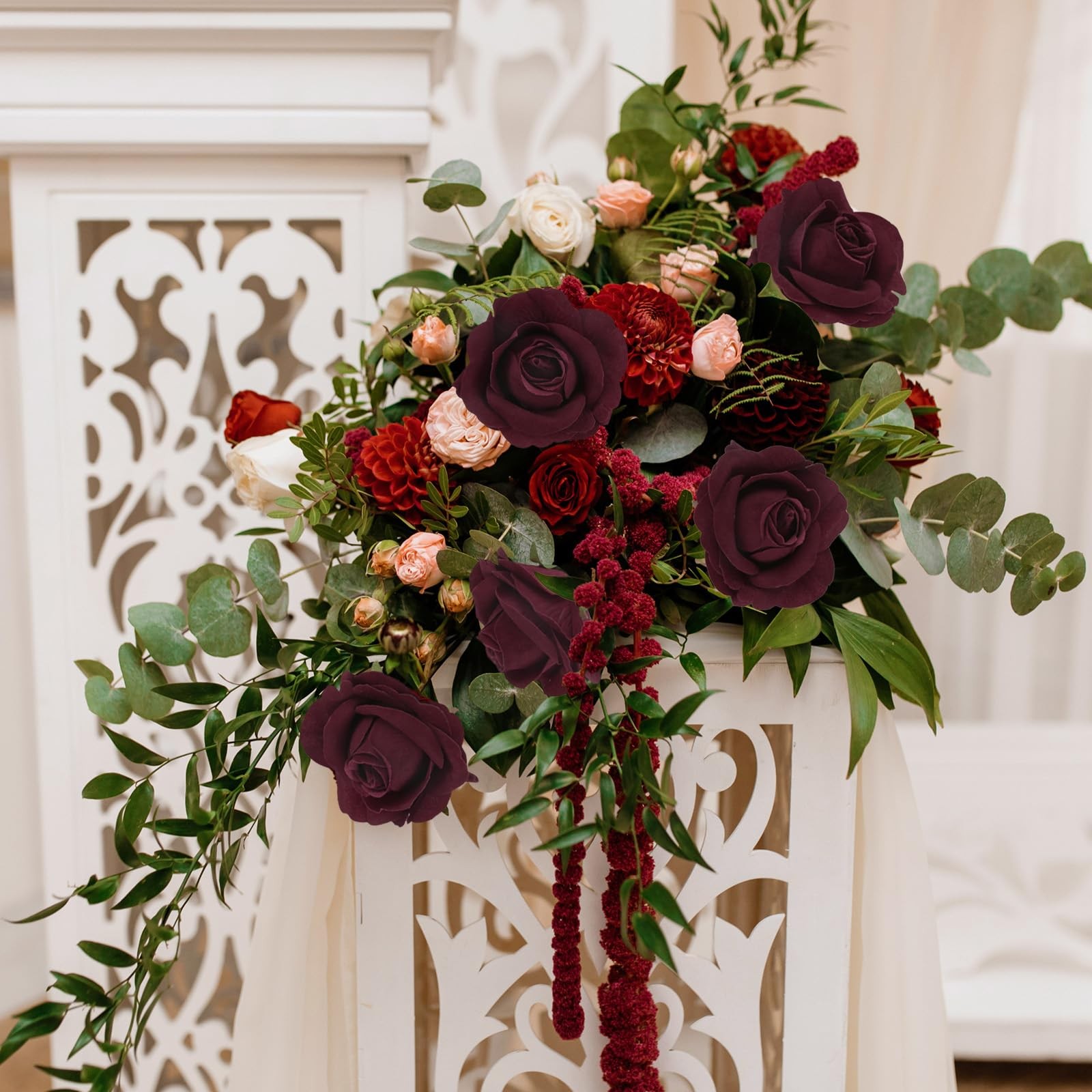 20pcs Burgundy Roses Artificial Velvet Flower Heads Realistic Faux Rose Flowe…