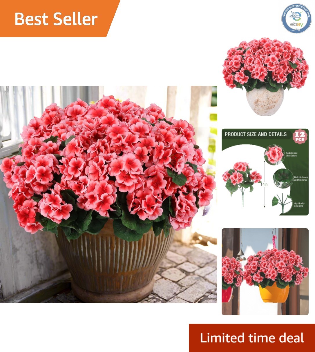 12 Pcs Realistic UV Resistant Peach Geraniums – Low Maintenance Garden Elegance