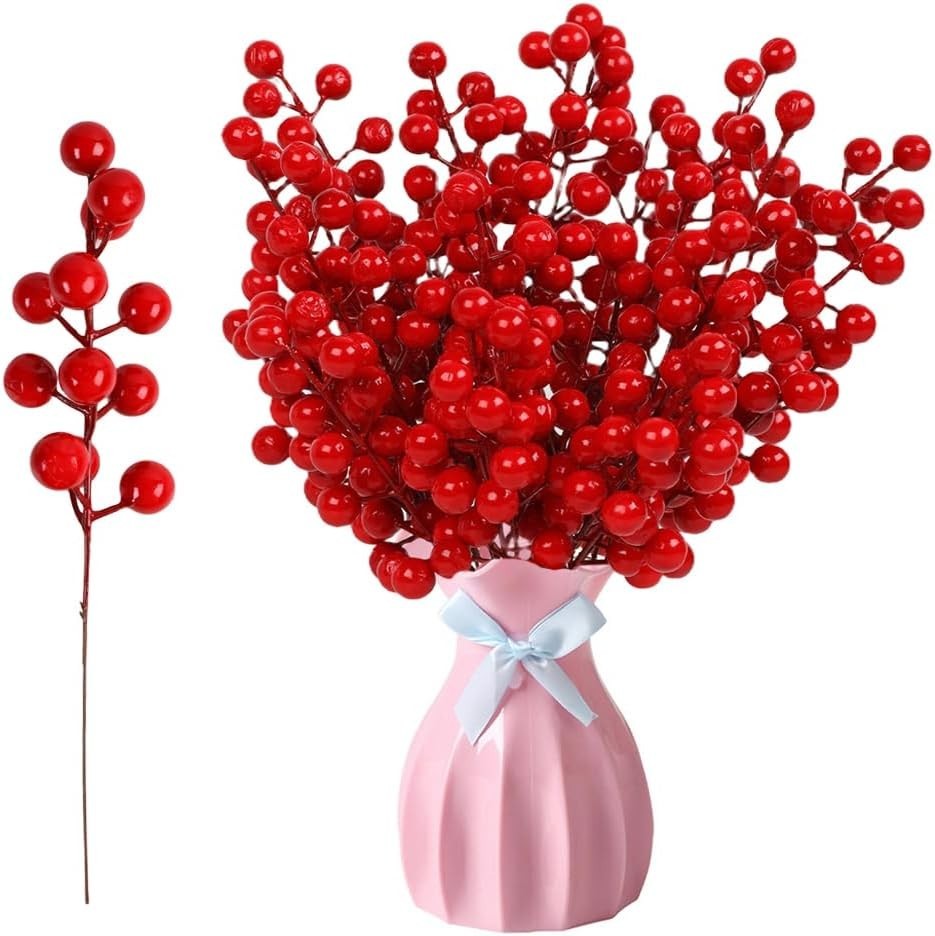 Versatile 8-Inch Artificial Red Berry Stems – Ideal for Christmas & Parties