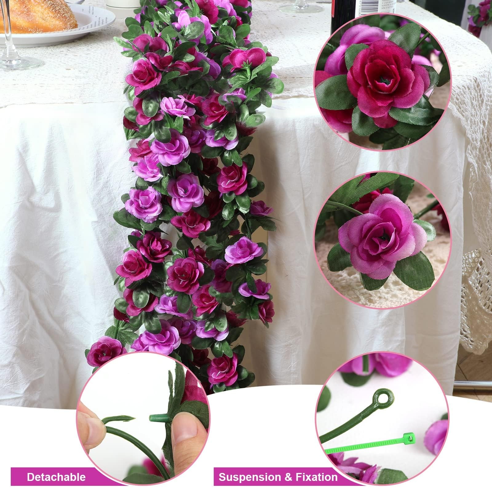 Flower Garland Rose Vines, 2 Strands 16.5Ft Flowers Vines for Bedroom, Rose F…