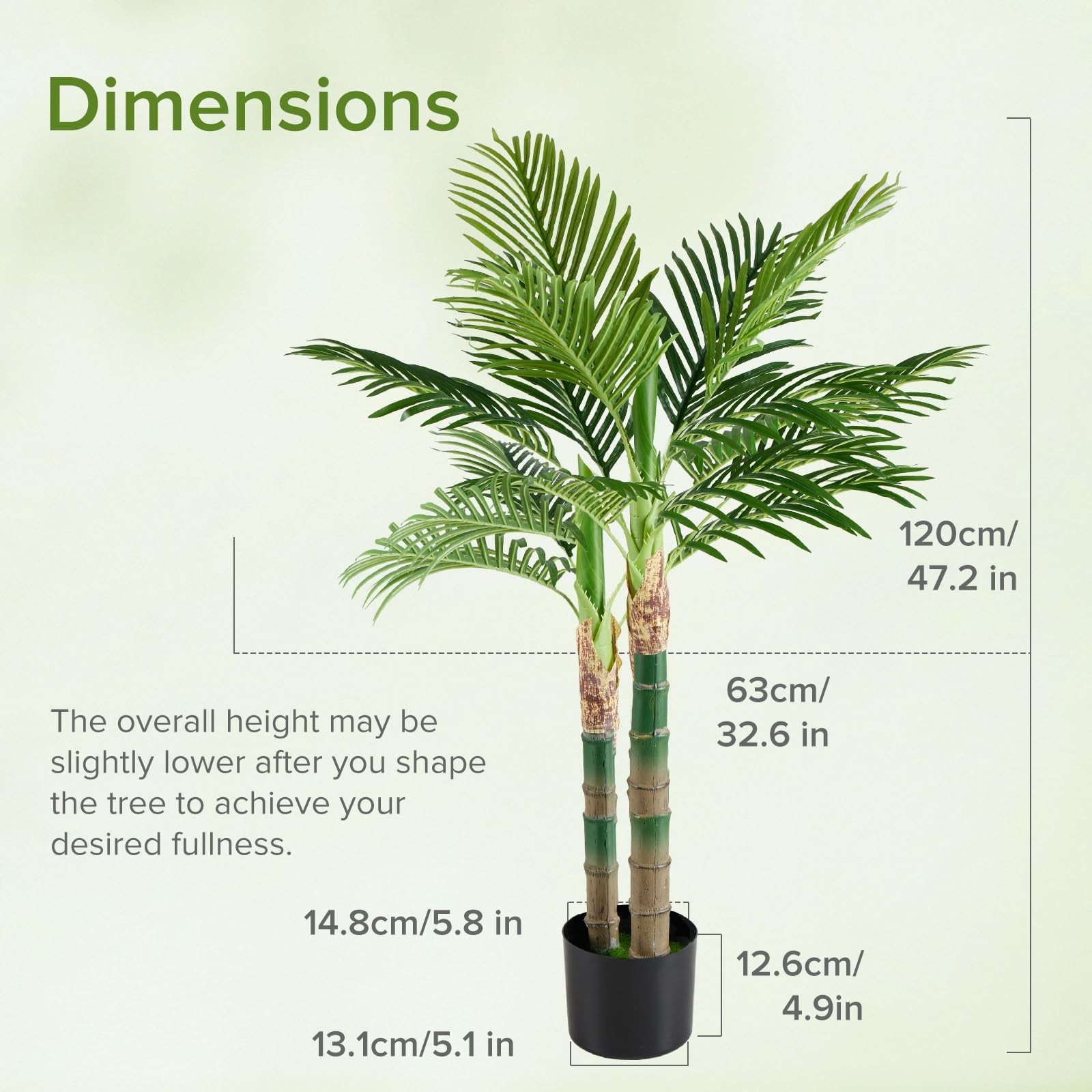 47in Artificial Palm Tree, Tall Faux Fake Plants Indoor with Black Planter Po…