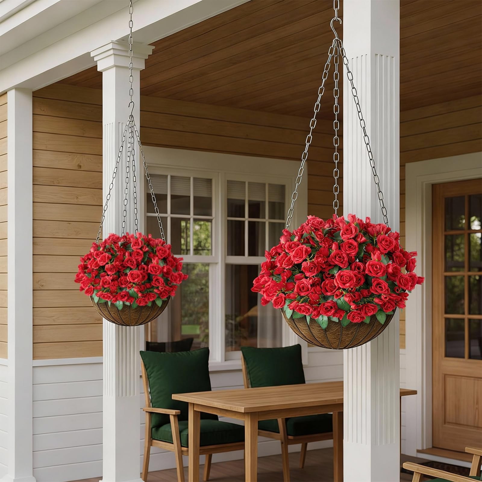 Bundles Artificial Roses for Front Door Outdoor Decor, Realistic Fake 8 Red