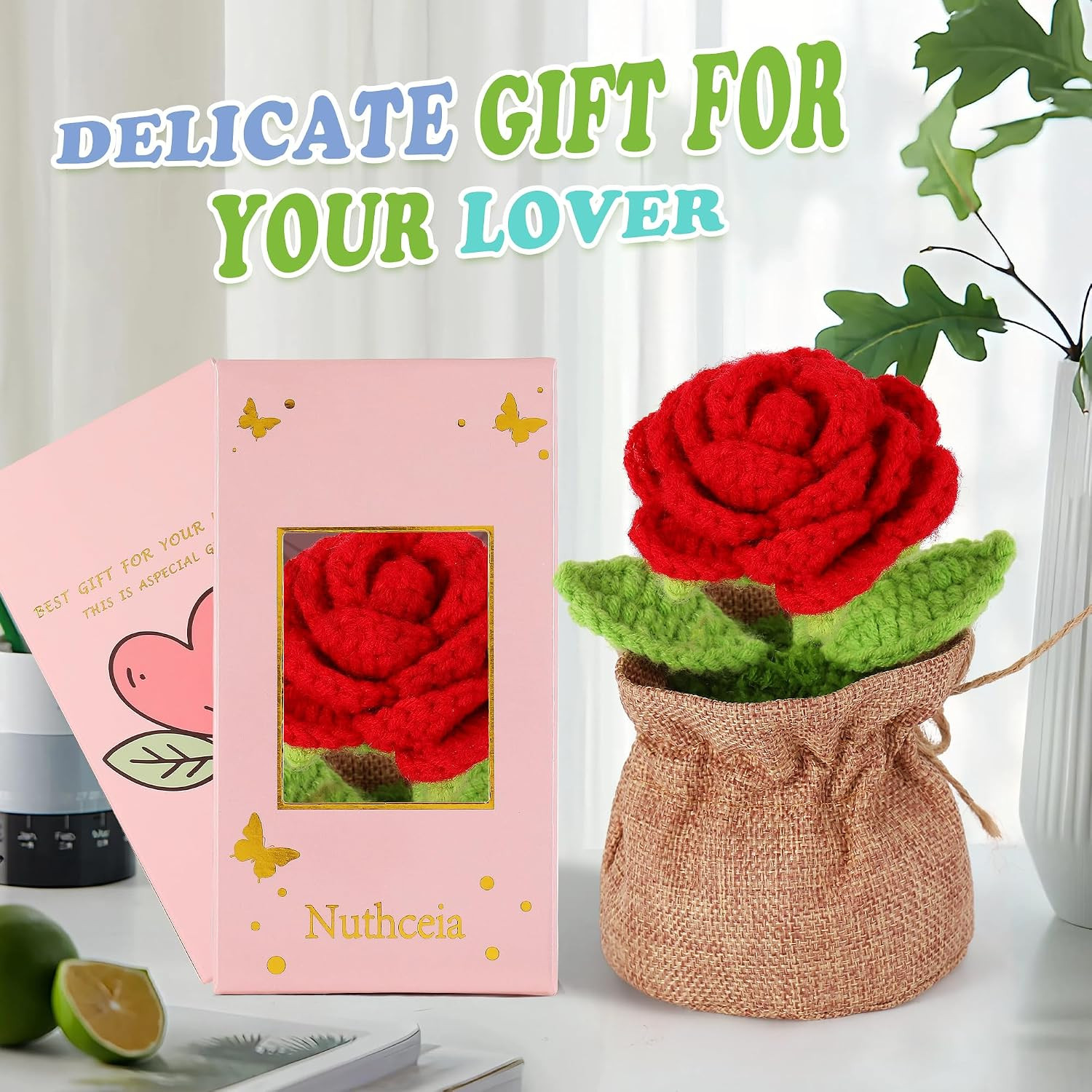 Crochet Flower Plant Gift, Blue Forget Me Not Desk Decor for Women | Crochet Flo