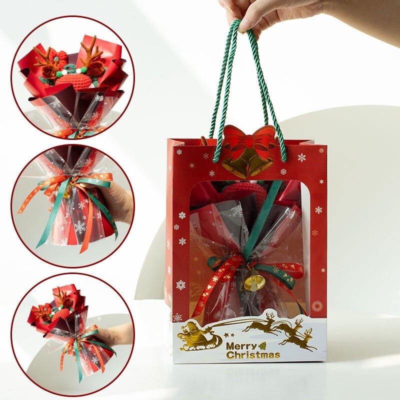 Christmas Knit Flower Gift Set,Perfect Christmas Flower Gift