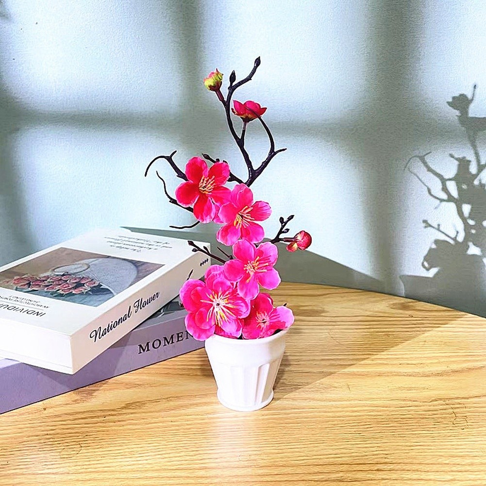 Realistic Artificial Plum Blossom in Pot for Living Room Bedroom For Desk