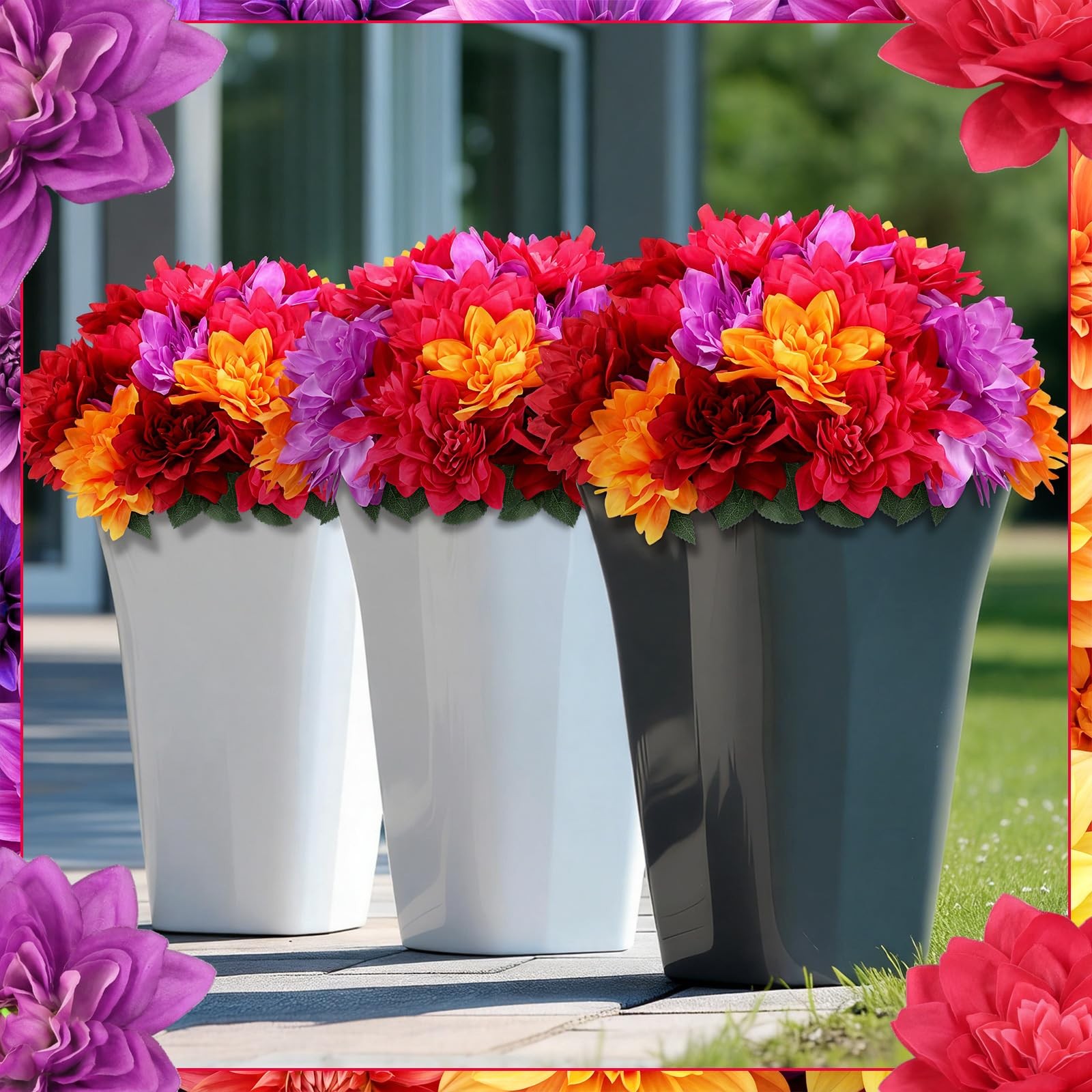 6pcs Spring Flora Dahlia Artificial Flowers for Outside 42 Heads Silk Dahlias…