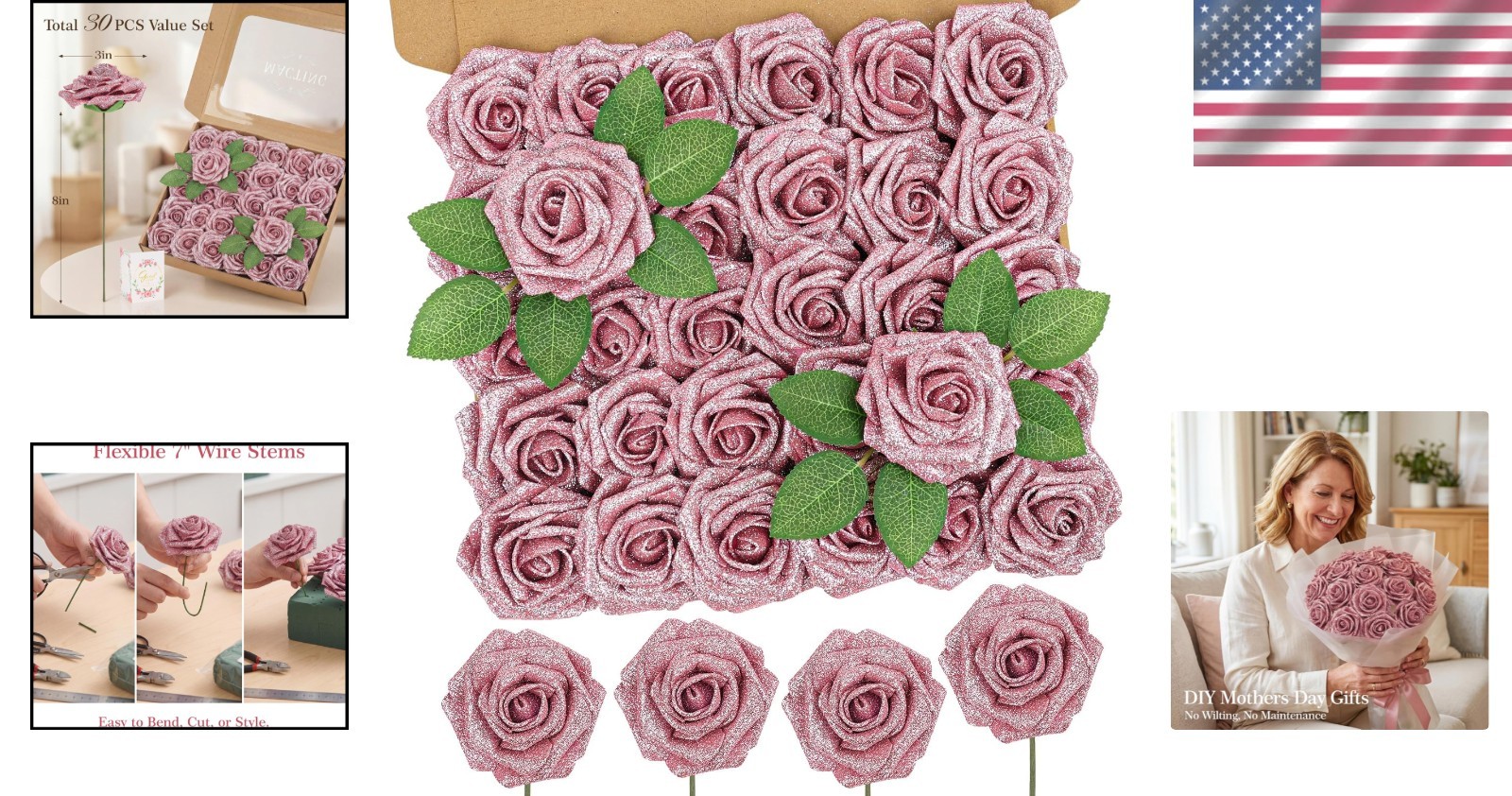 Charming 30PCS Pink Artificial Roses – Ideal for Seasonal Decorations and Gifts