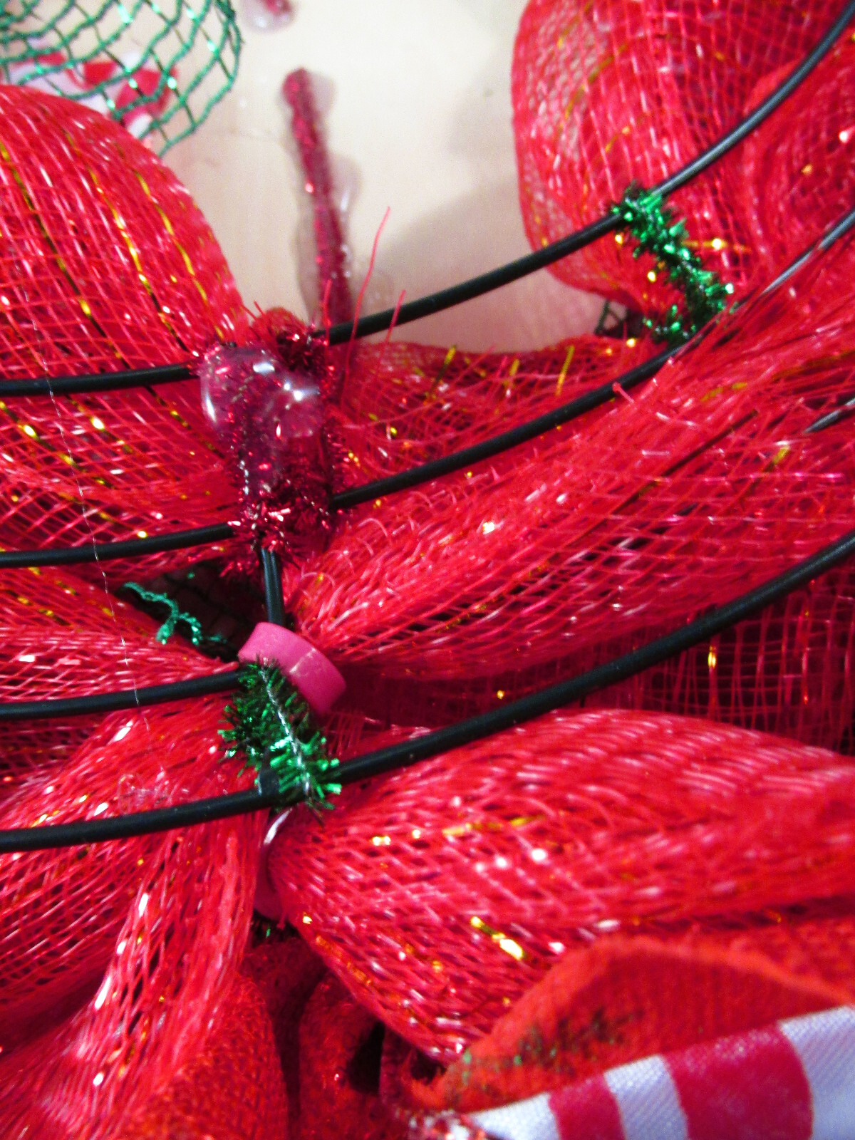 Green Red and White Peppermint Ribbon Deco Mesh Wreath