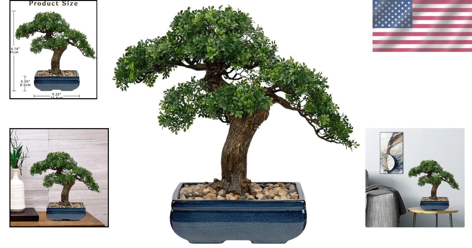 Mini Juniper Bonsai Tree with Blue Ceramic Pot**-/`