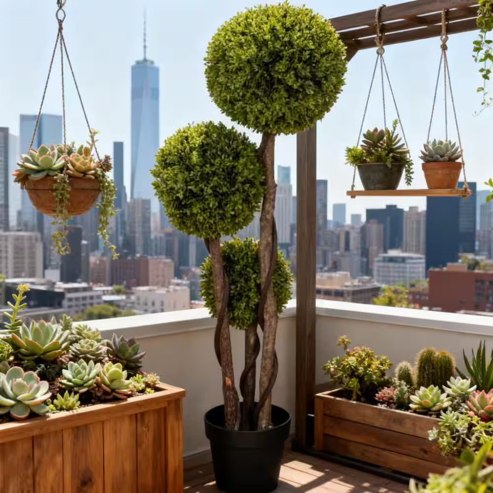 4 Ft. Artificial Ball Boxwood Topiary Tree in Pot Indoor Outdoor Living Room Dec