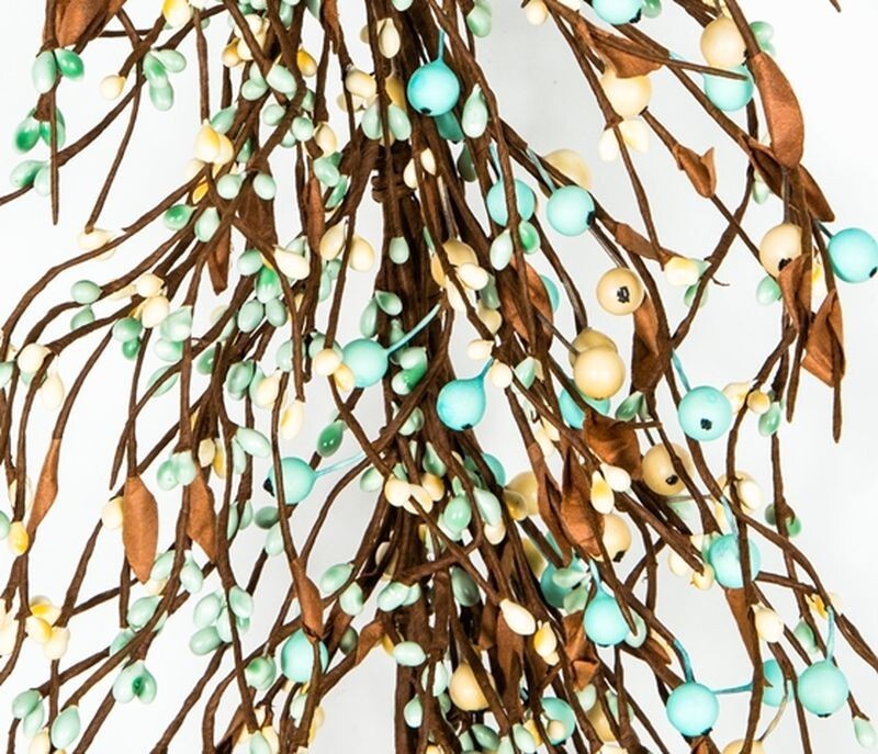 NEW Primitive Pip Berry MIXED Garland LT TEAL AQUA BLUE BROWN 50″ Farmhouse
