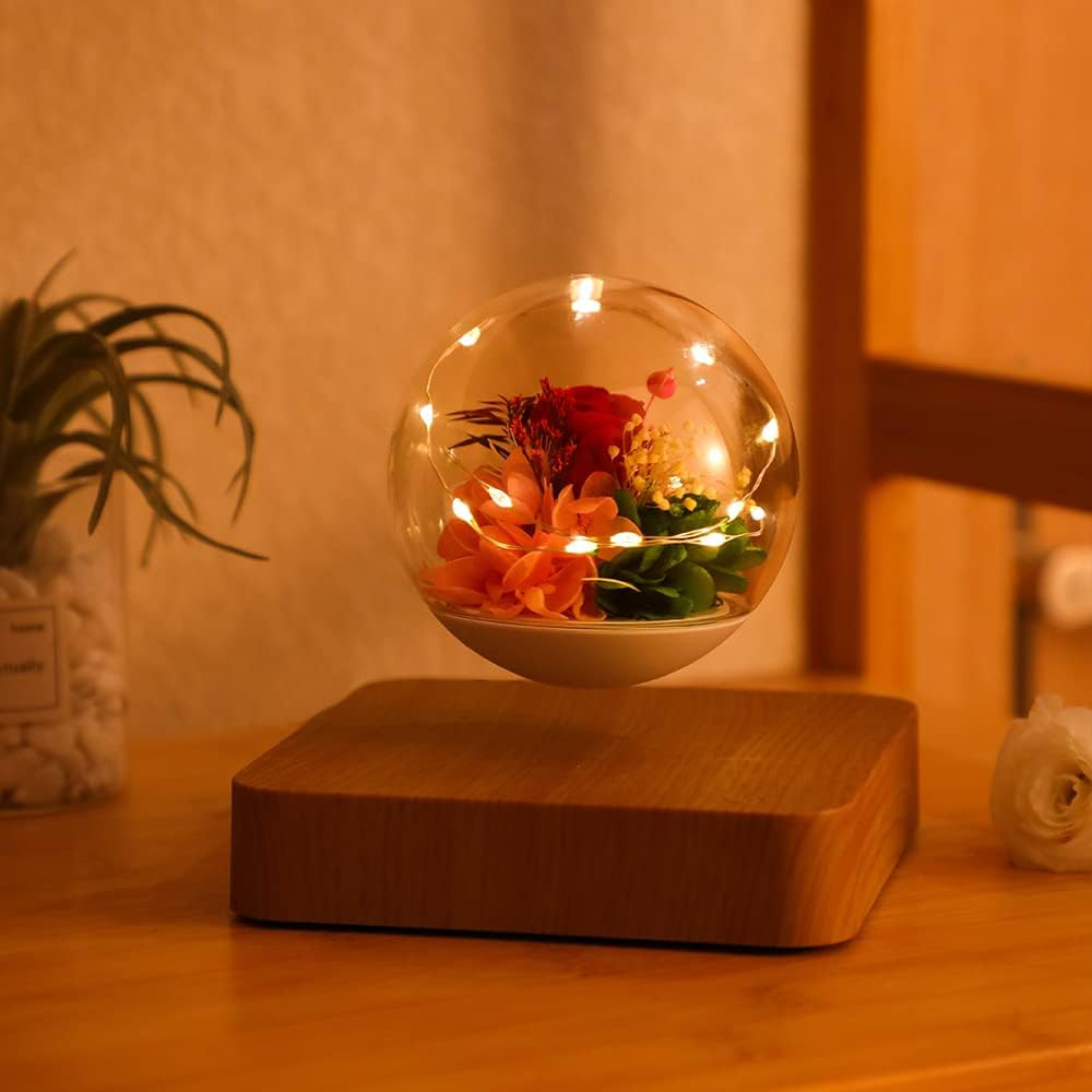 Magnetic Levitating Flower, Forever Flowers Real Eternal Roses, Levitation LED L