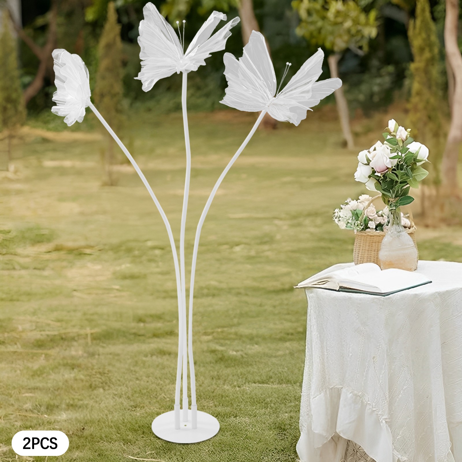 Butterfly Decoration with Standing Base, Artificial Decoration Butterflies White