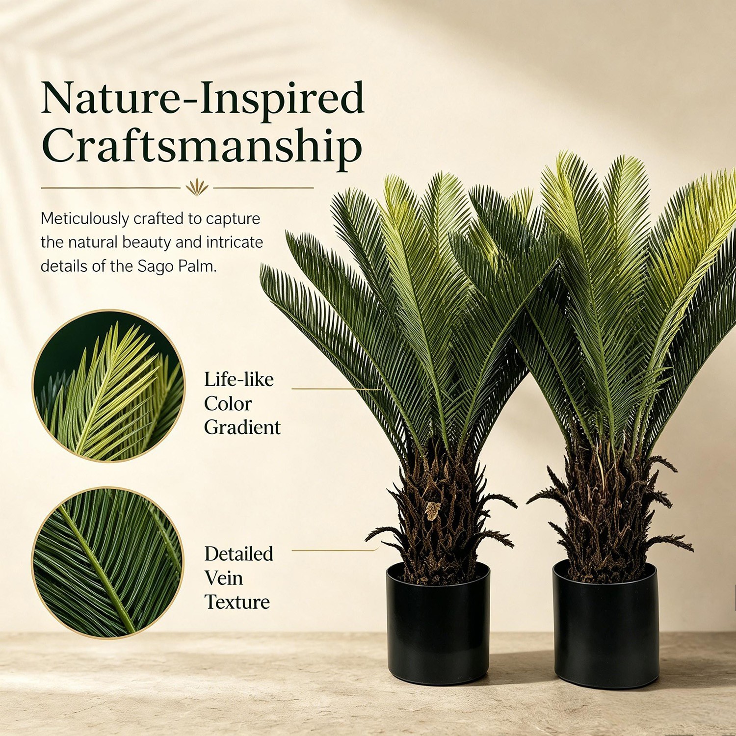 2 Pack 2.2ft Artificial Sago Palm Tree, Fake Cycad Plant for Home Garden Decor