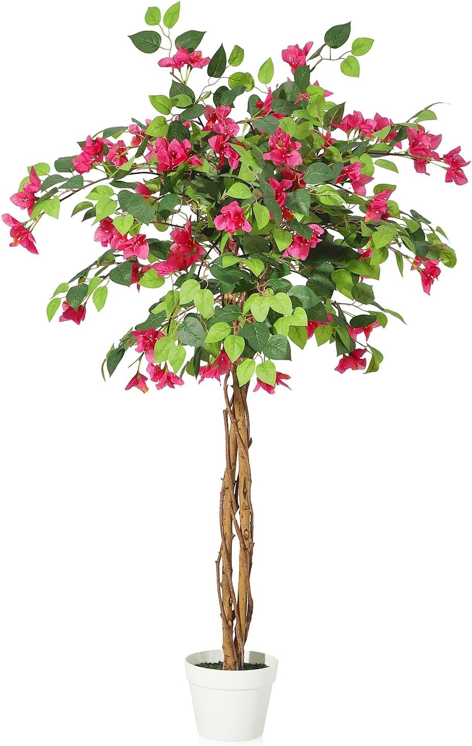 Artificial Bougainvillea Tree 4FT Fake Flower Tree Artificial Indoor w/White Pot
