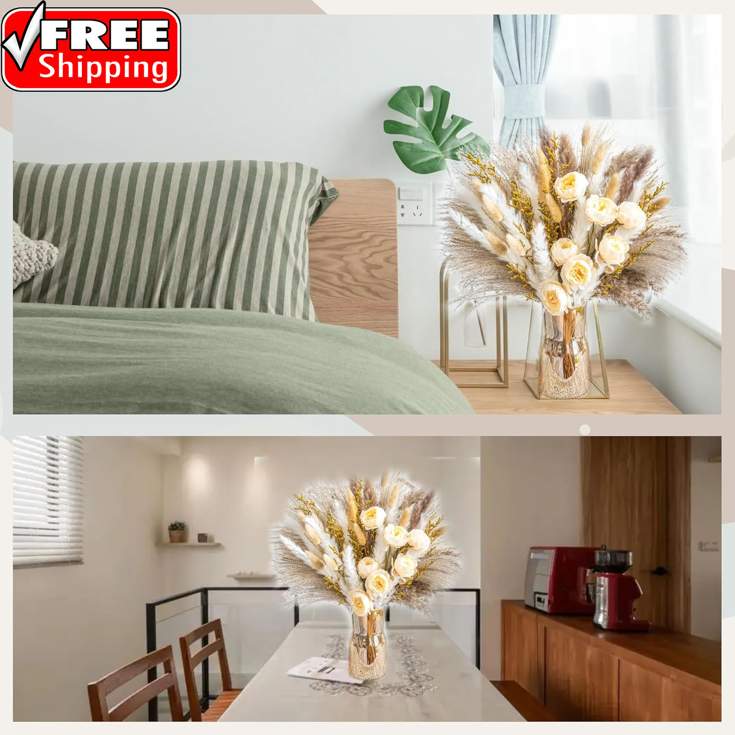Boho Decor Bouquet – Artificial Flowers and Pampas Grass Decor Kit | 7Kinds Drie
