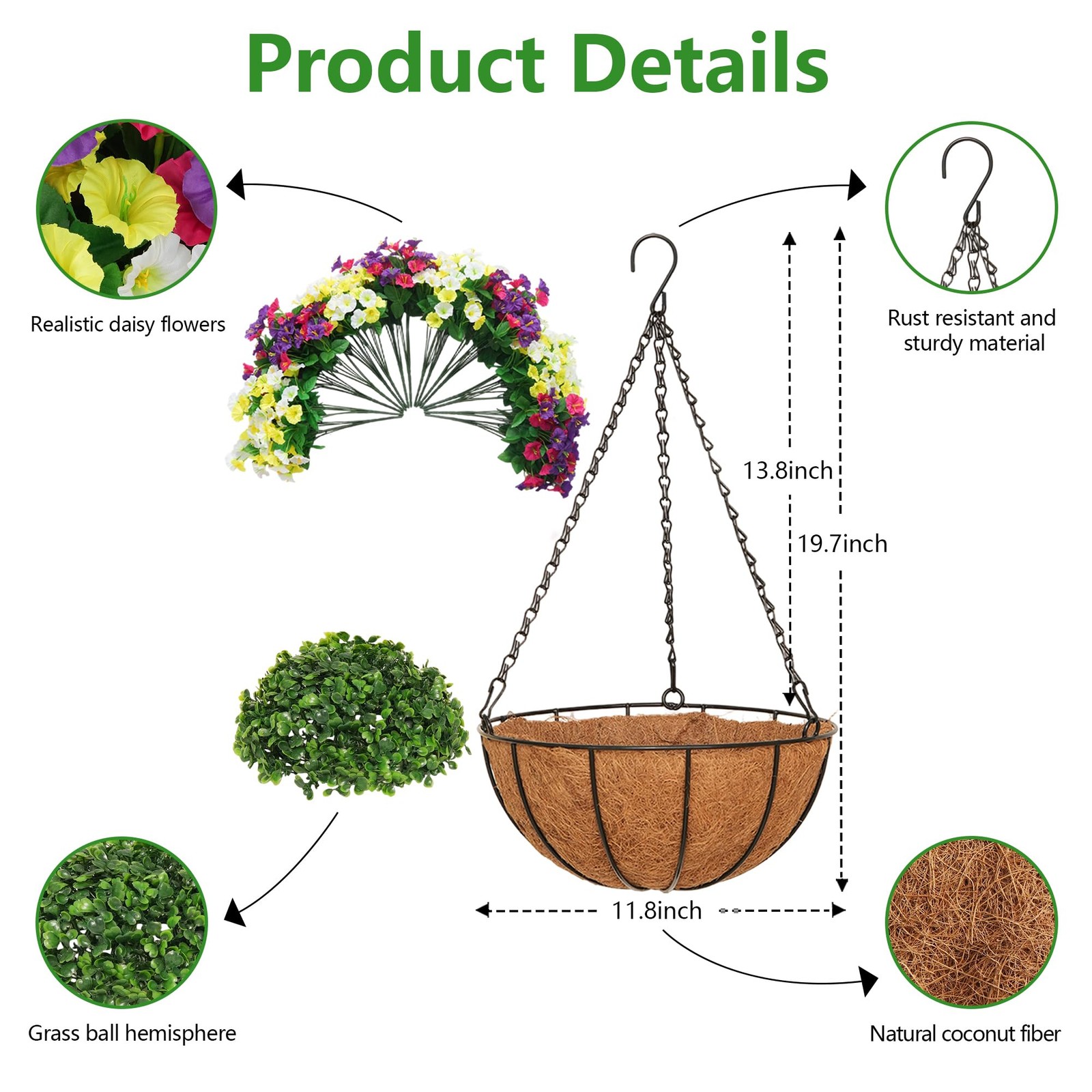 2 Set Artificial Hanging Flowers with Basket for Outdoor Spring Summer Decor …