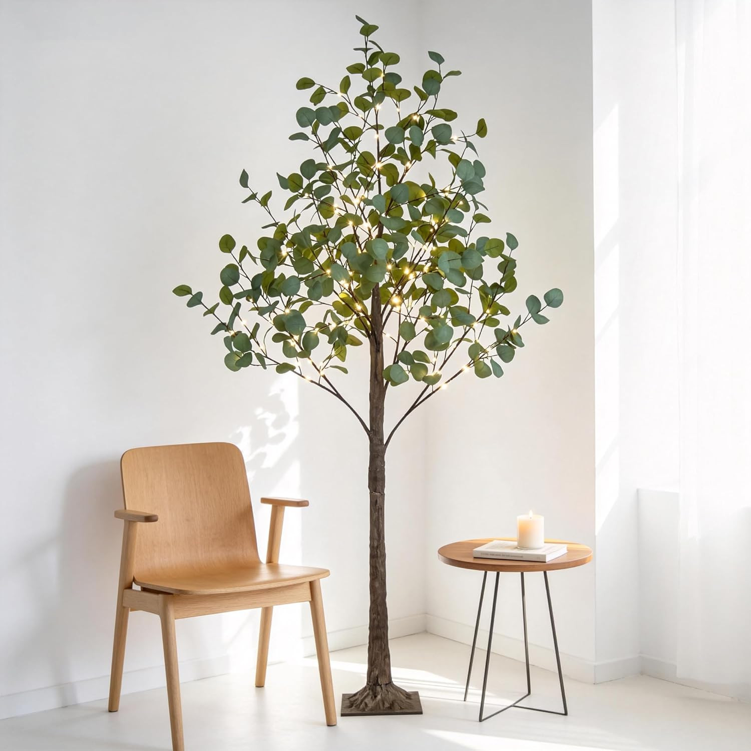 6FT Lighted Eucalyptus Tree with 270L Warm White LEDs for Home & Party Decor