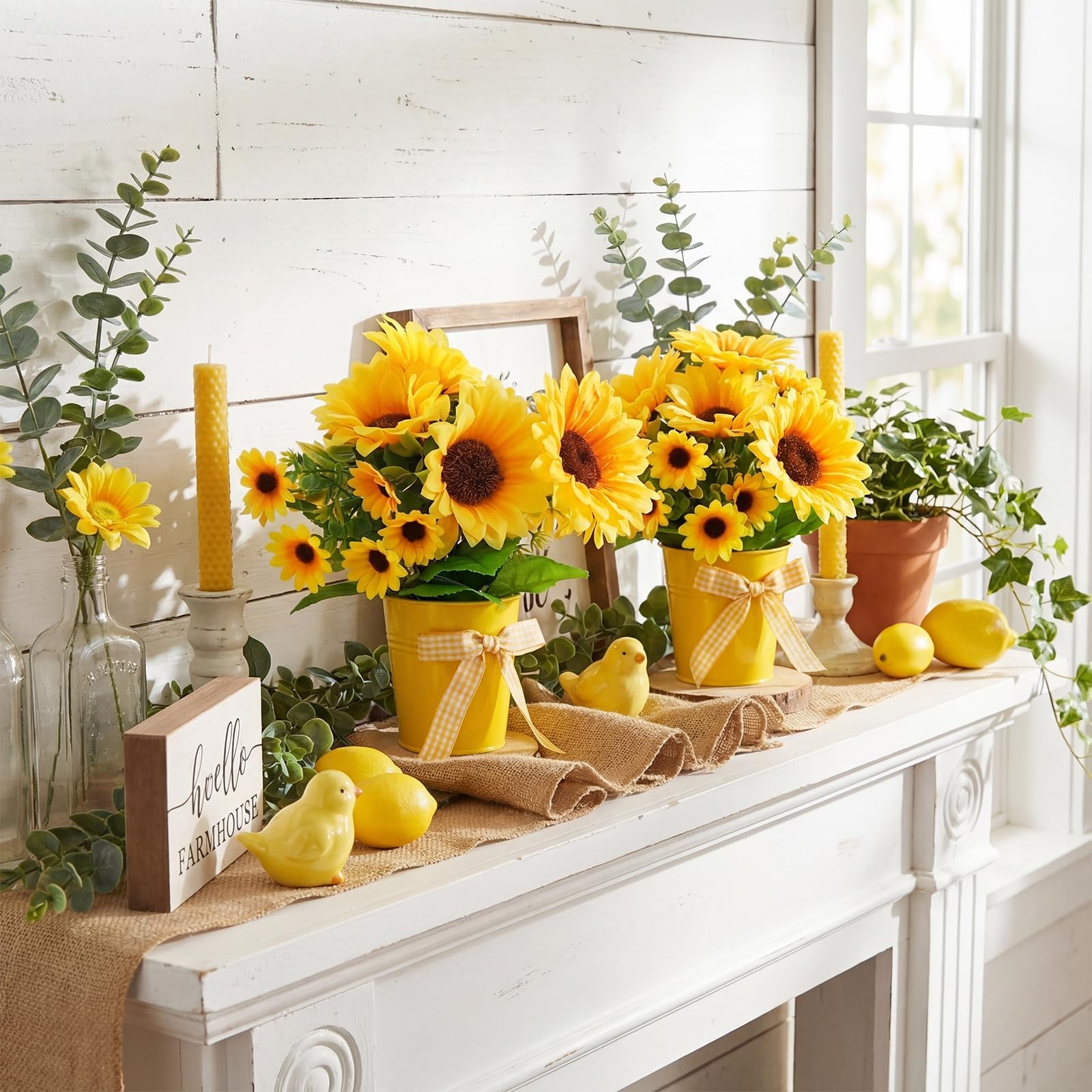 2 Pack Small Artificial Sunflower Plant in Pots Faux Flower Potted Plants Yel…