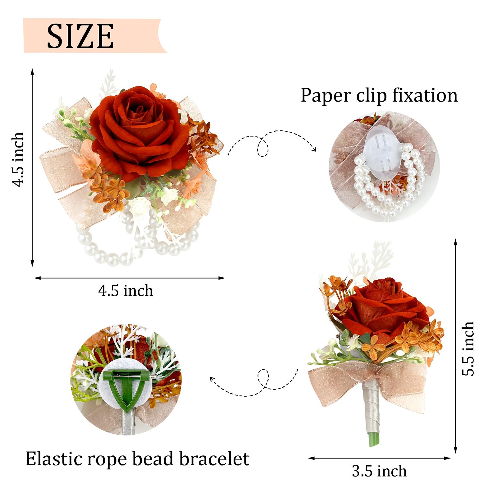 2pcs Orange Silk Artificial Flower Corsage Set, Wedding, Prom, Party Decor