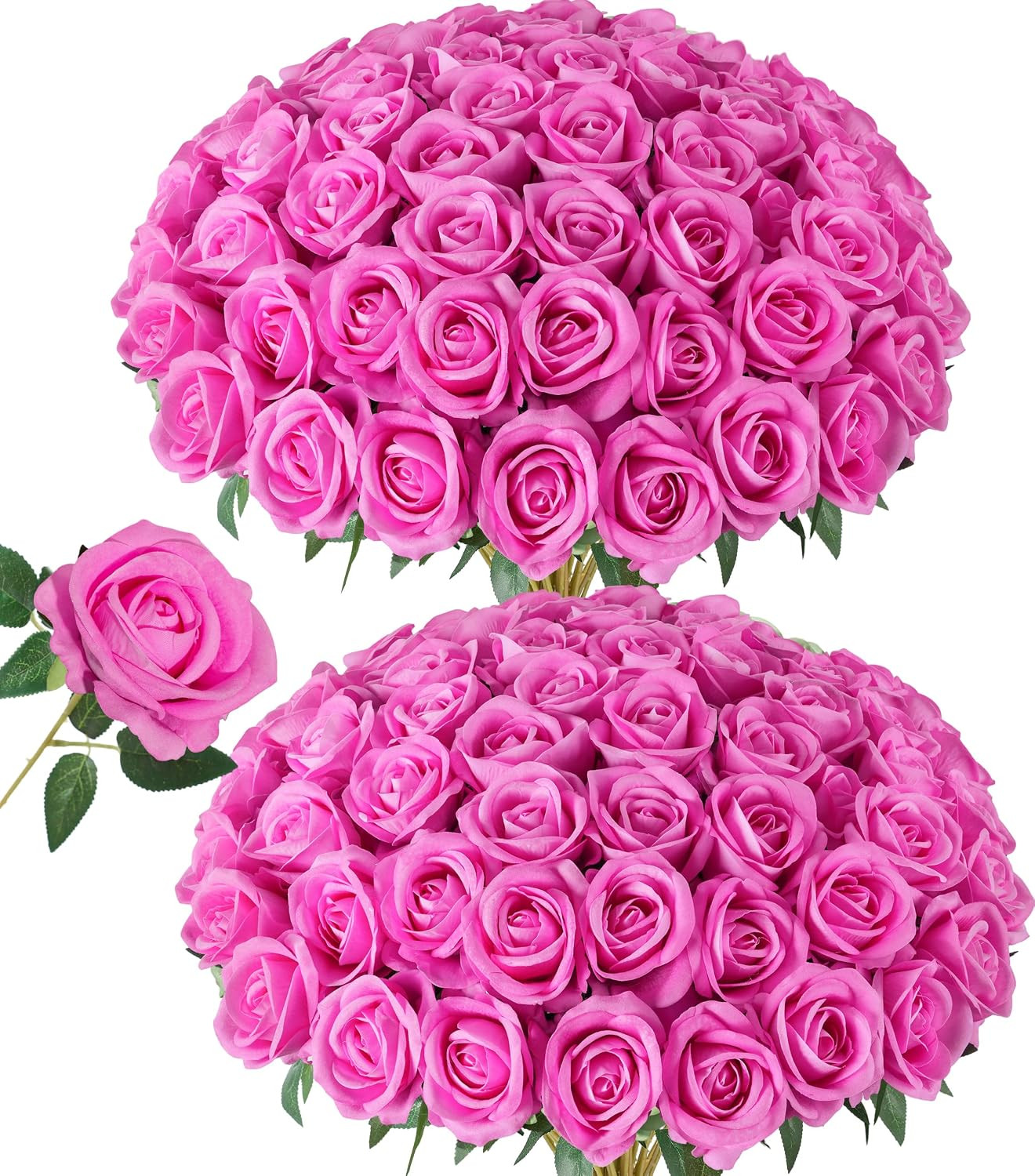 50 PCS Ivory Roses Artificial Flowers, Fake Roses with Stem Realistic Silk Roses