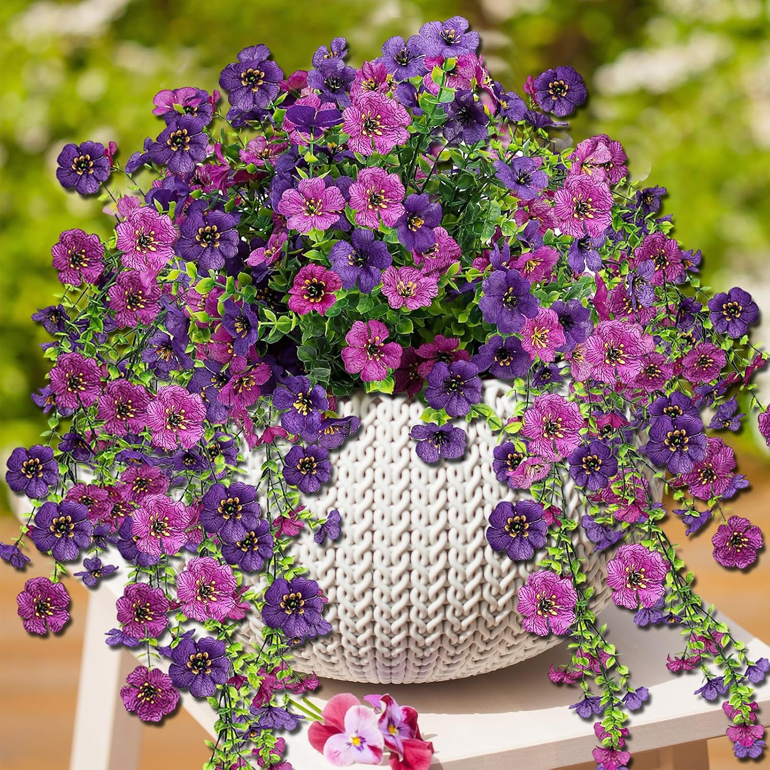 6Pcs UV Resistant Faux Silk Flowers for Outdoor Decor – Purple Mums & Daisies