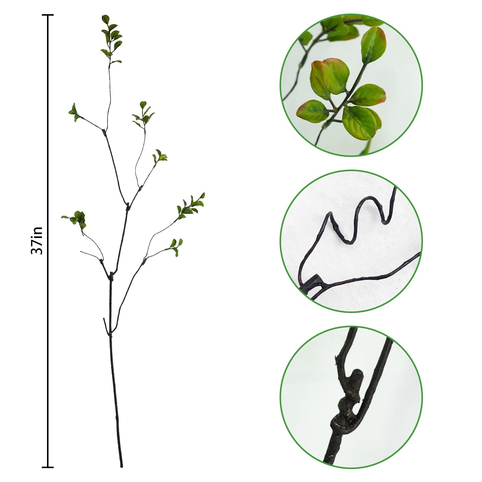 3 Pcs Faux Greenery Stems, 37″ Tall Fake Ficus Twig Stems Plants Artificial G…