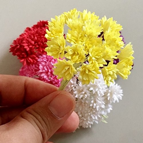100 PCS Assorted Tiny Daisy Mulberry Paper Flower White Rope Wire 1.0cm