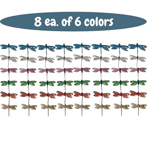 Multi-Colored Glitter Dragonfly Clip-Ons – Set of 48 – 4″ Craft Decorations for