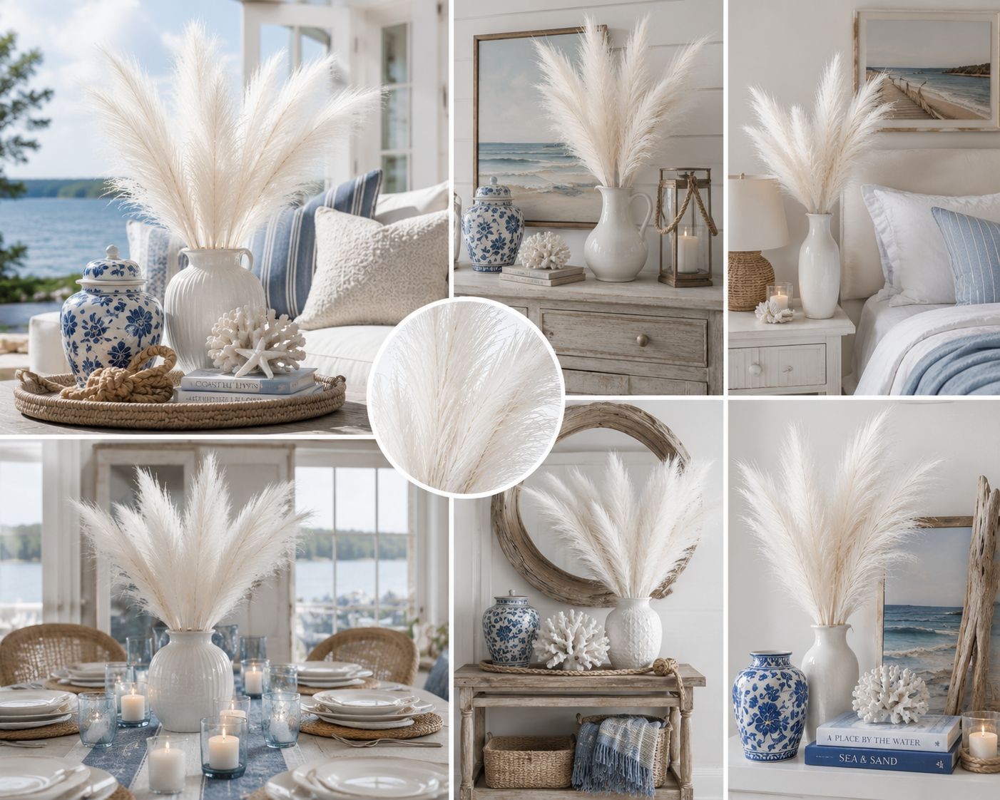 White Faux Pampas Grass Bundle | 3 Artificial Pampas Stems | White Home Decor |