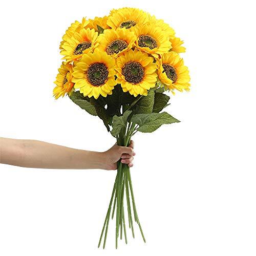 Laelfe Artificial Sunflower Flowers Long Stem Silk Fake Large 23.62” Yellow
