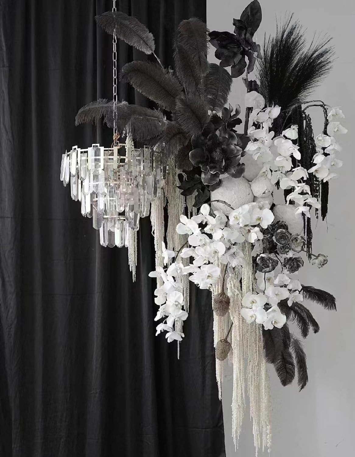 6-Pcs 17″ Black Pampas Grass Faux Pompas Fluffy Artificial Fake Flower Gothic De