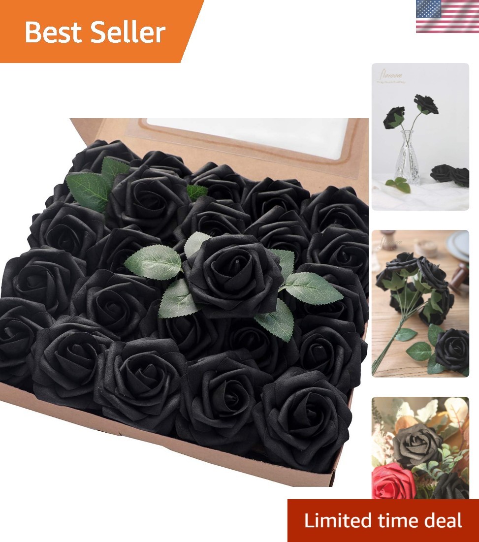 25pcs PE Foam Black Roses – Flexible Stems for Ultimate DIY Floral Creativity