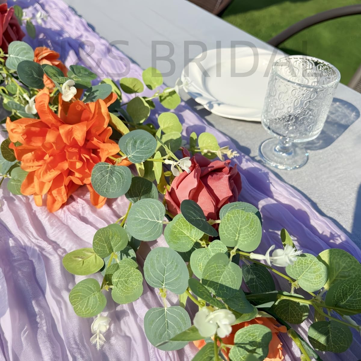 Artificial Flower Garland，6.5Ft Fake Dahlia Rose Floral Eucalyptus Greenery G…