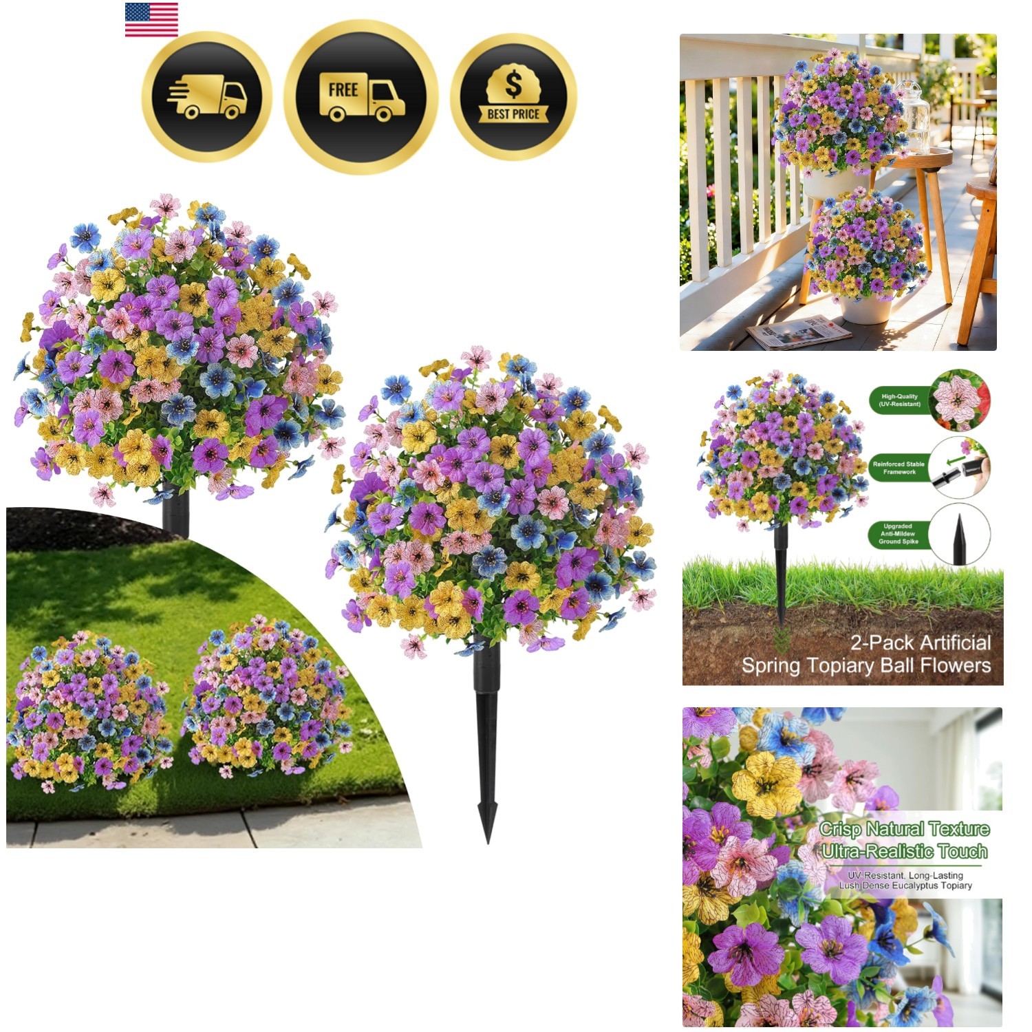 Artificial Topiary Balls for Outdoors Faux Plants Spring Decor UV Resistant 2…