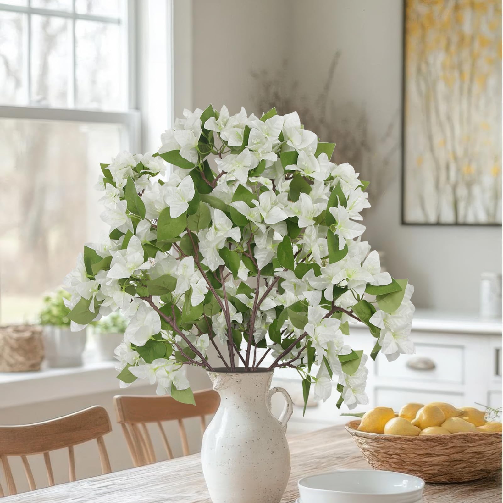 2 Pcs Artificial Flowers Bougainvillea Outdoor White Faux Bougainvillea Flowe…