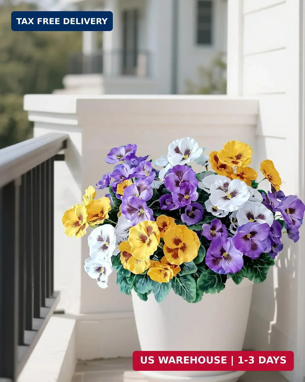 6 Bundles Outdoor Artificial Pansy Flowers – UV Resistant Silk Faux Pansies (Pur