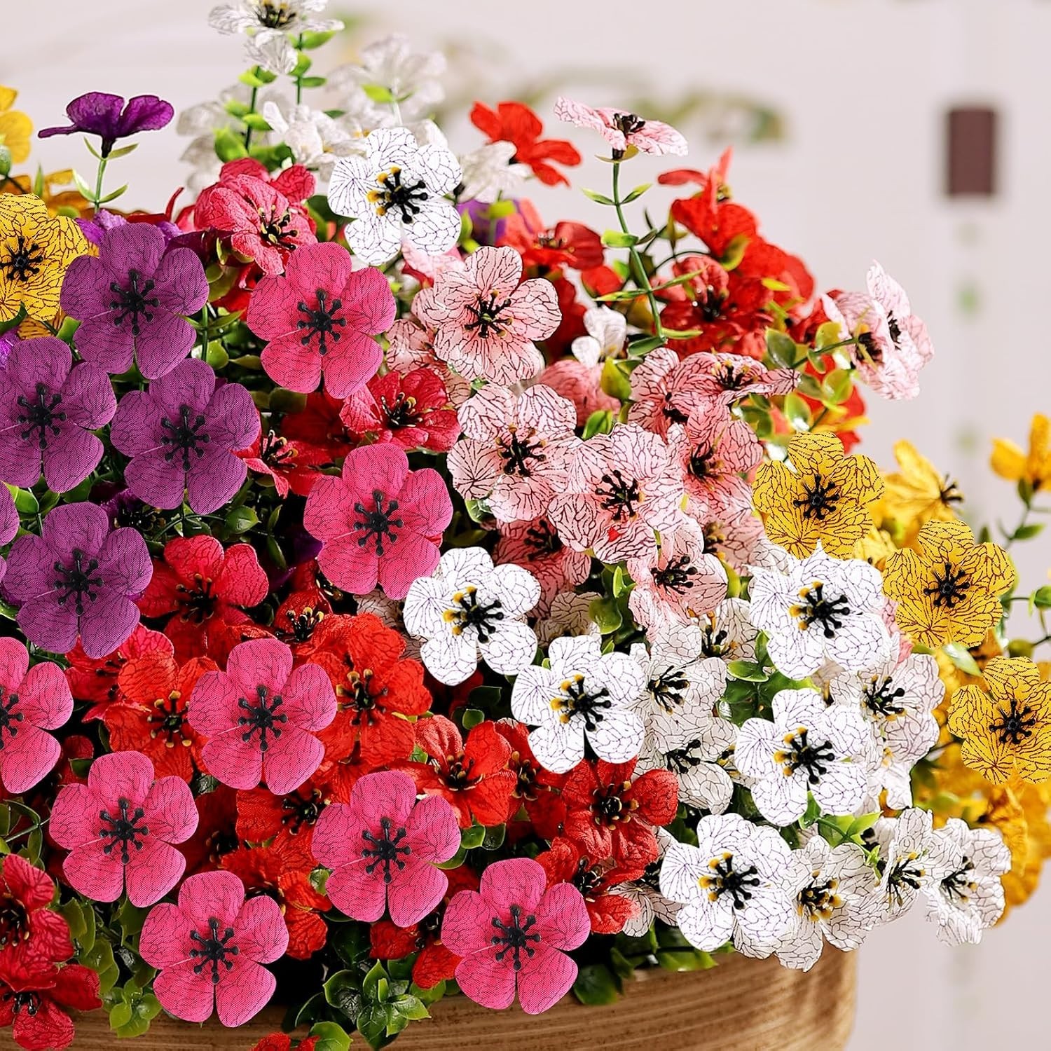 Realistic 14-Bundle Artificial Flowers – Mixed Fuchsia, Yellow, Pink & White