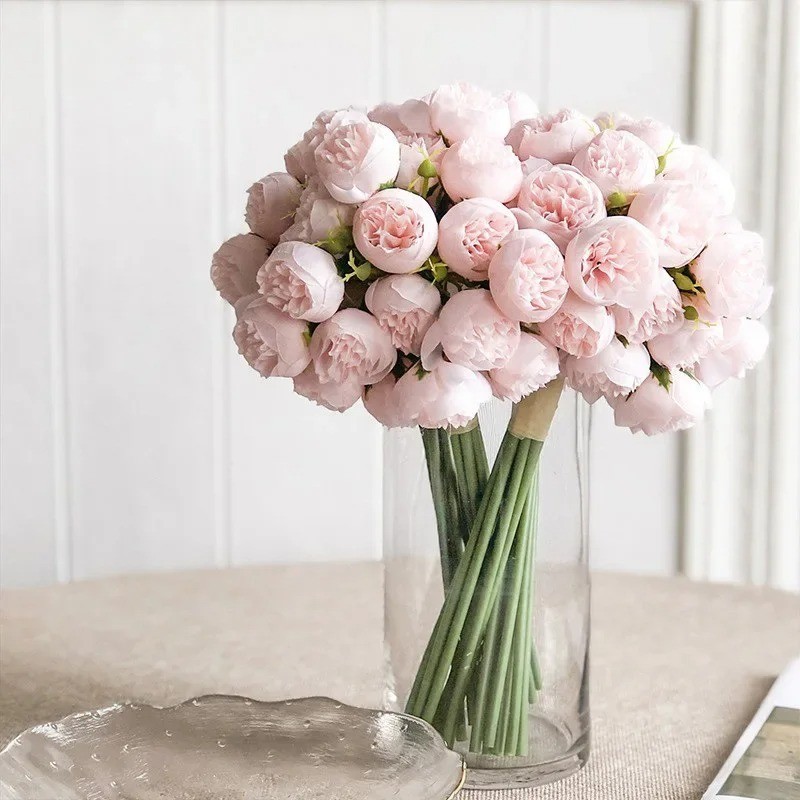Rose Pink Peony Artificial Flowers Silk Bouquet 27heads Roses Fake Flower