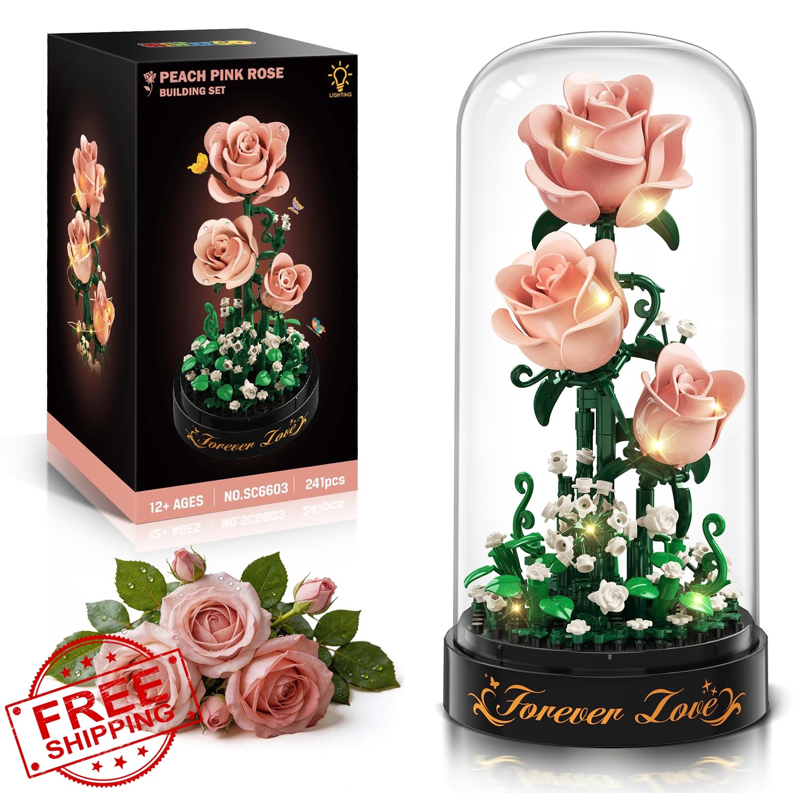 HiWEEGO Pink Flower Building Set LED Light