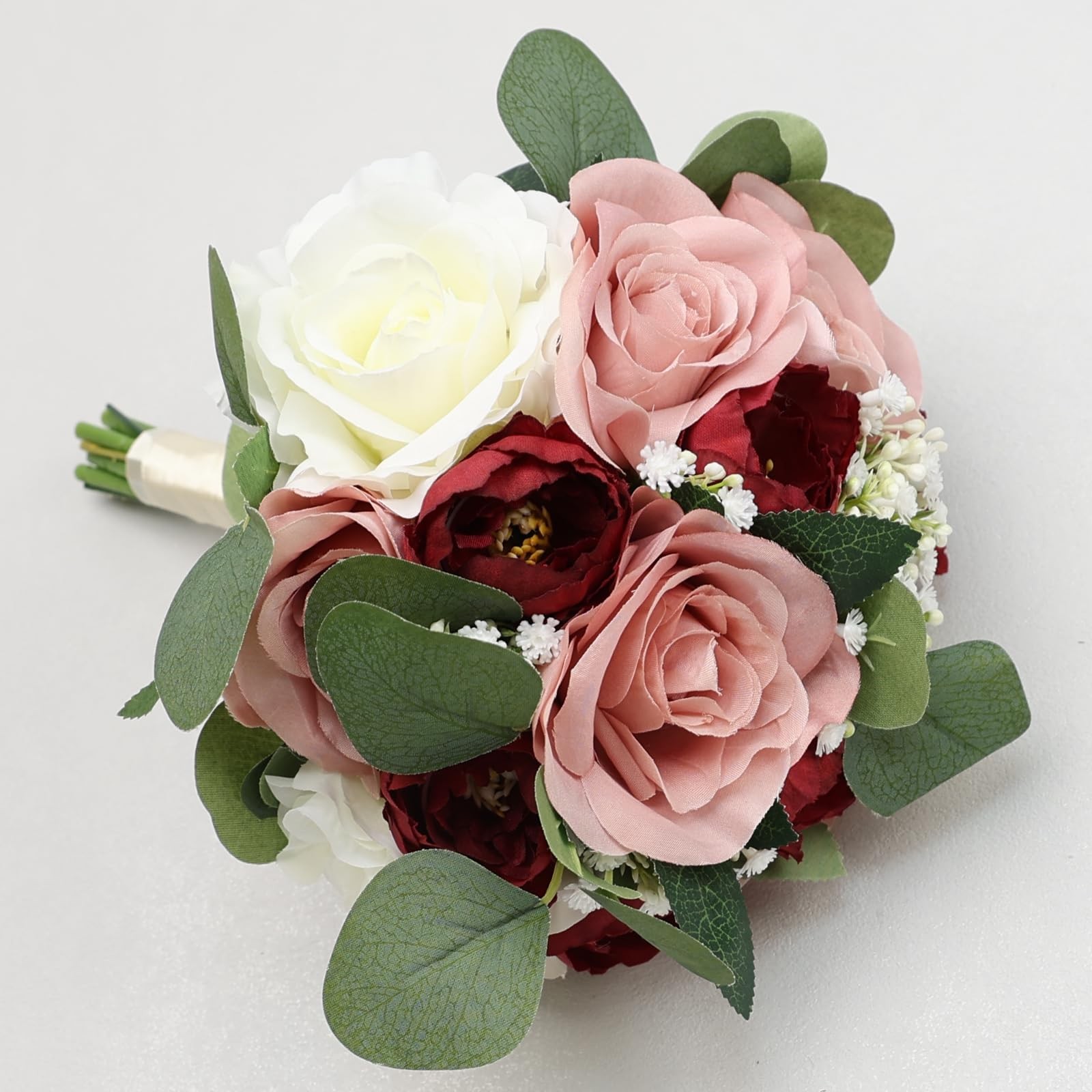11 Inch Dusty Pink Burgundy Silk Rose Peony Bridesmaid Bouquets Decor