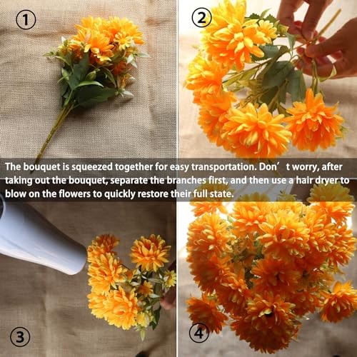 Pack Artificial Marigold Silk Flowers Bouquet, Orange Yellow 6 Yellow/Orange