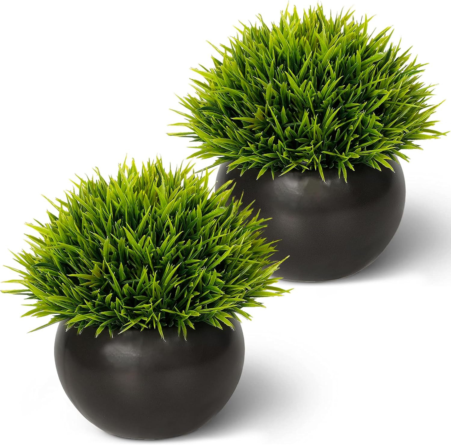 Fake Potted Plants Small Artificial Grass with Matte Black Ceramic Pots Faux Pla