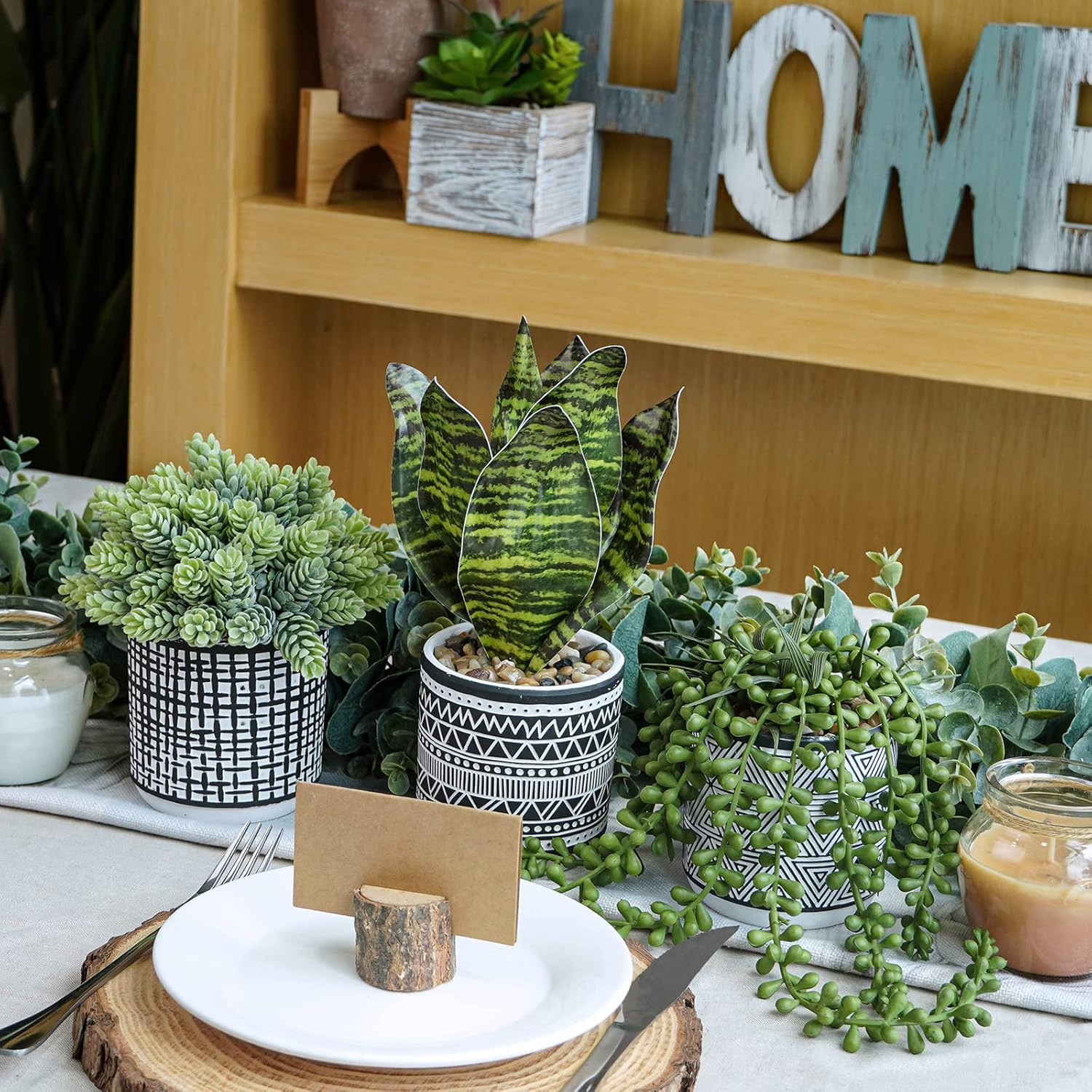 Winlyn 3 Pcs Small Potted Plants Artificial Succulents Hanging Plants and Faux T
