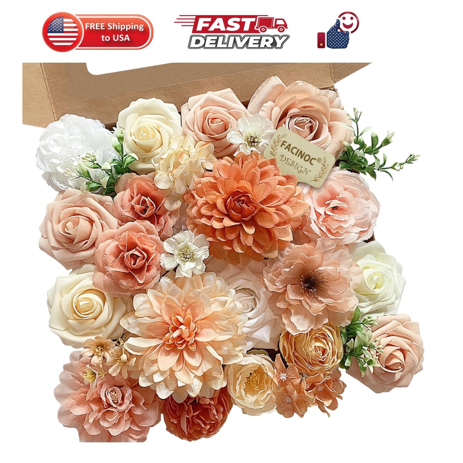 Roses Artificial Flowers Orange Fake Flower with Stems for DIY Wedding Bouque…