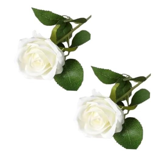 2Pcs White Artificial Silk Roses Long Single Stem Artificial Roses for Home