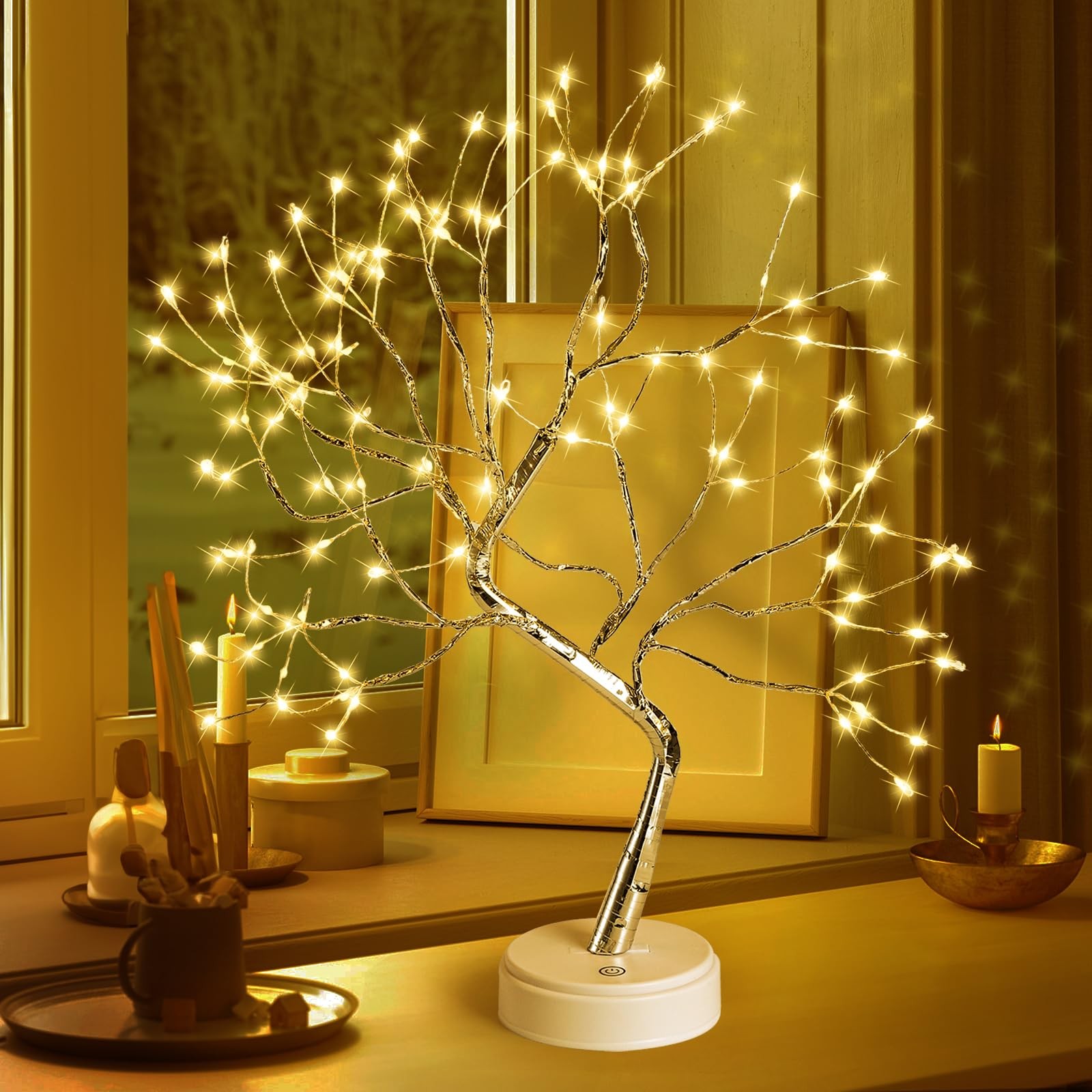 Hbaushun 20″ Tabletop Bonsai Tree Light, 108 LED Fairy 1ft 8in, Warm White