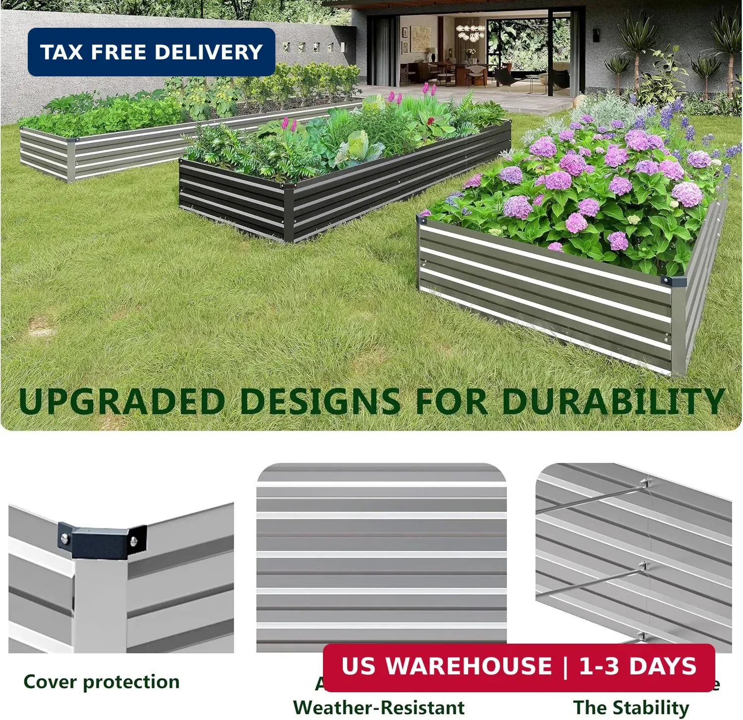2PCS 9x3x1ft Galvanized Raised Garden Bed Kit,Metal Planter Box for Vegetables,F