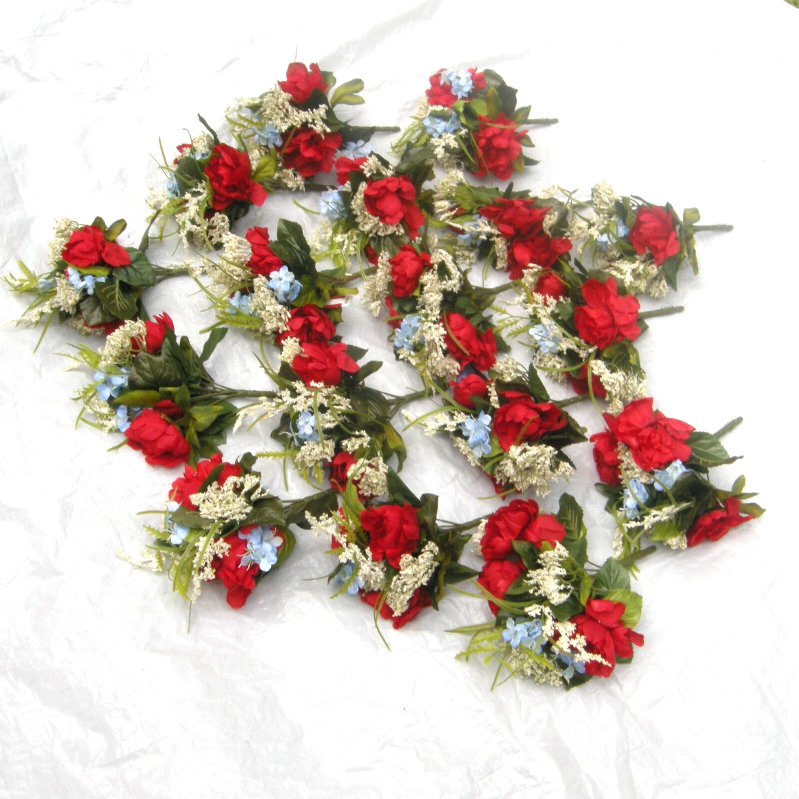 Silk Flower Lot of 17 Bushes 12″ Patriotic Red White Blue Florist Quality